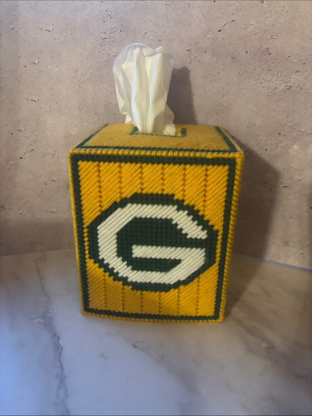 Green Bay Inspired Yellow and Green Tissue Box Cover Handmade